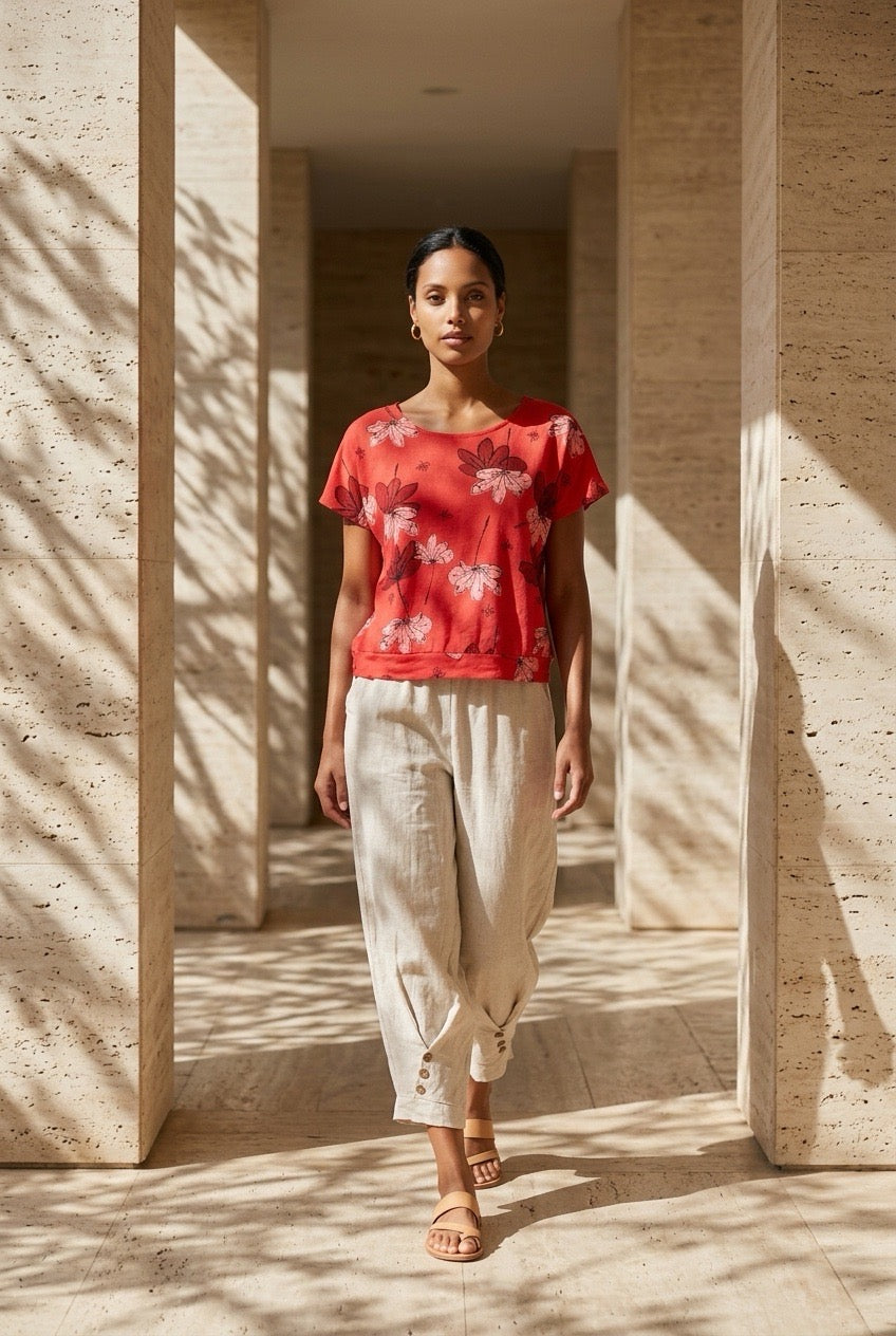 Pantalón de Lino Azul – Silueta Fluida y Estética Minimal
