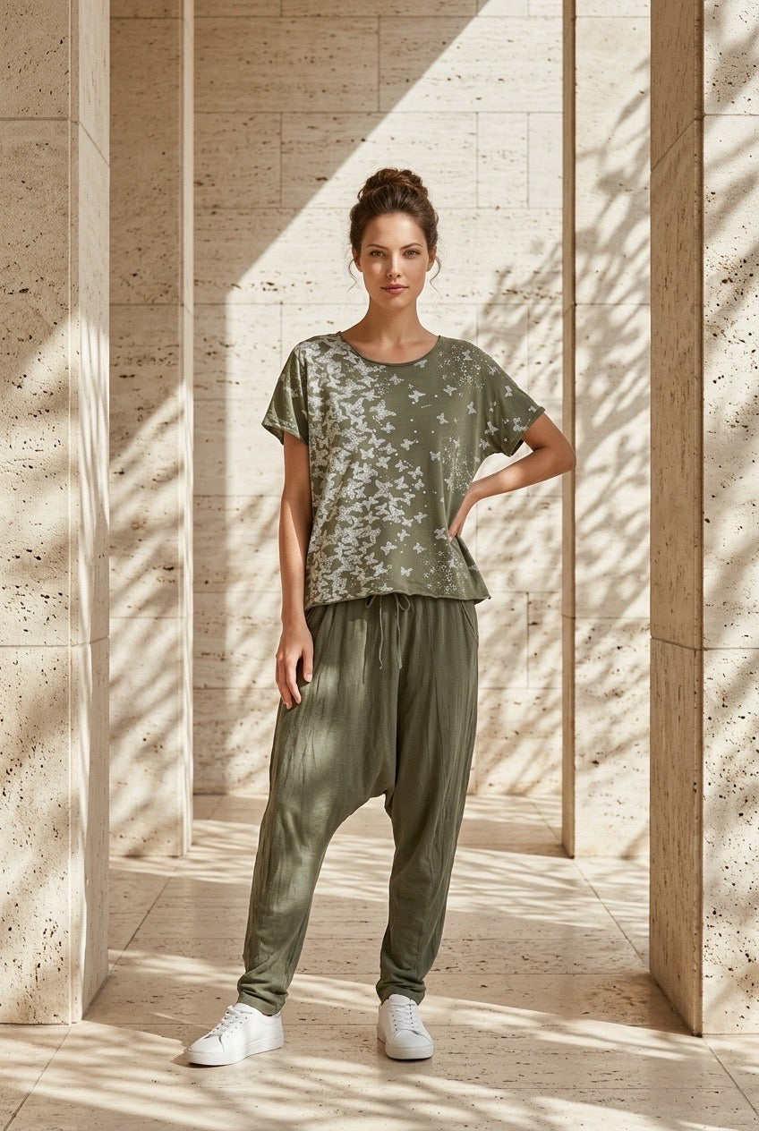 Pantalón Bombacho de Lino Gris – Silueta Relajada