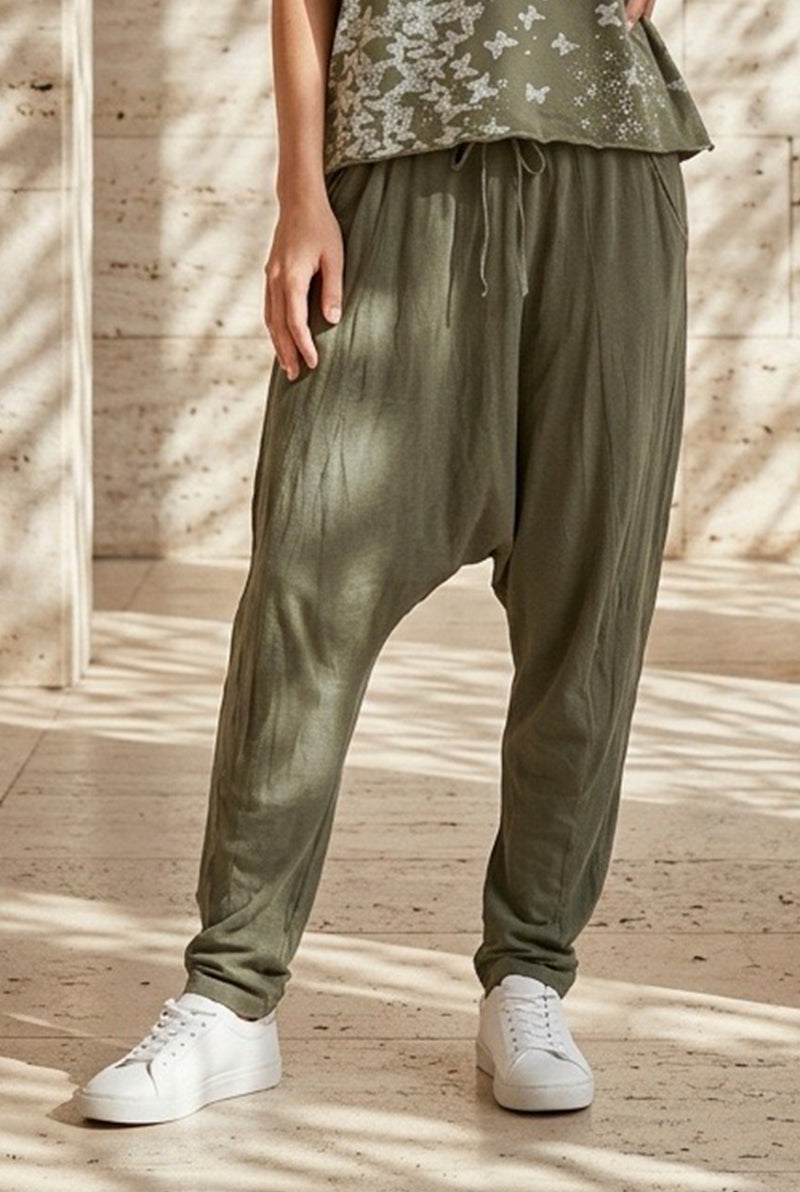 Pantalón Bombacho de Lino Gris – Silueta Relajada