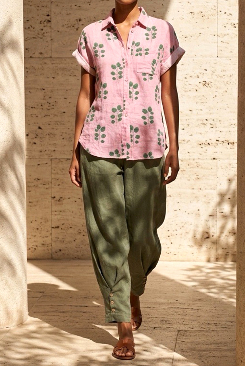 Camisa de Lino Estampado Floral Minimal – Corte Relajado