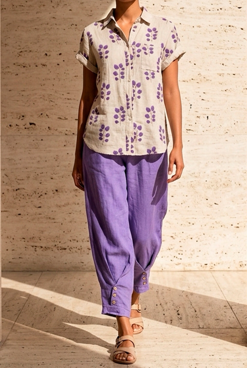 Camisa de Lino Estampado Floral Minimal – Corte Relajado