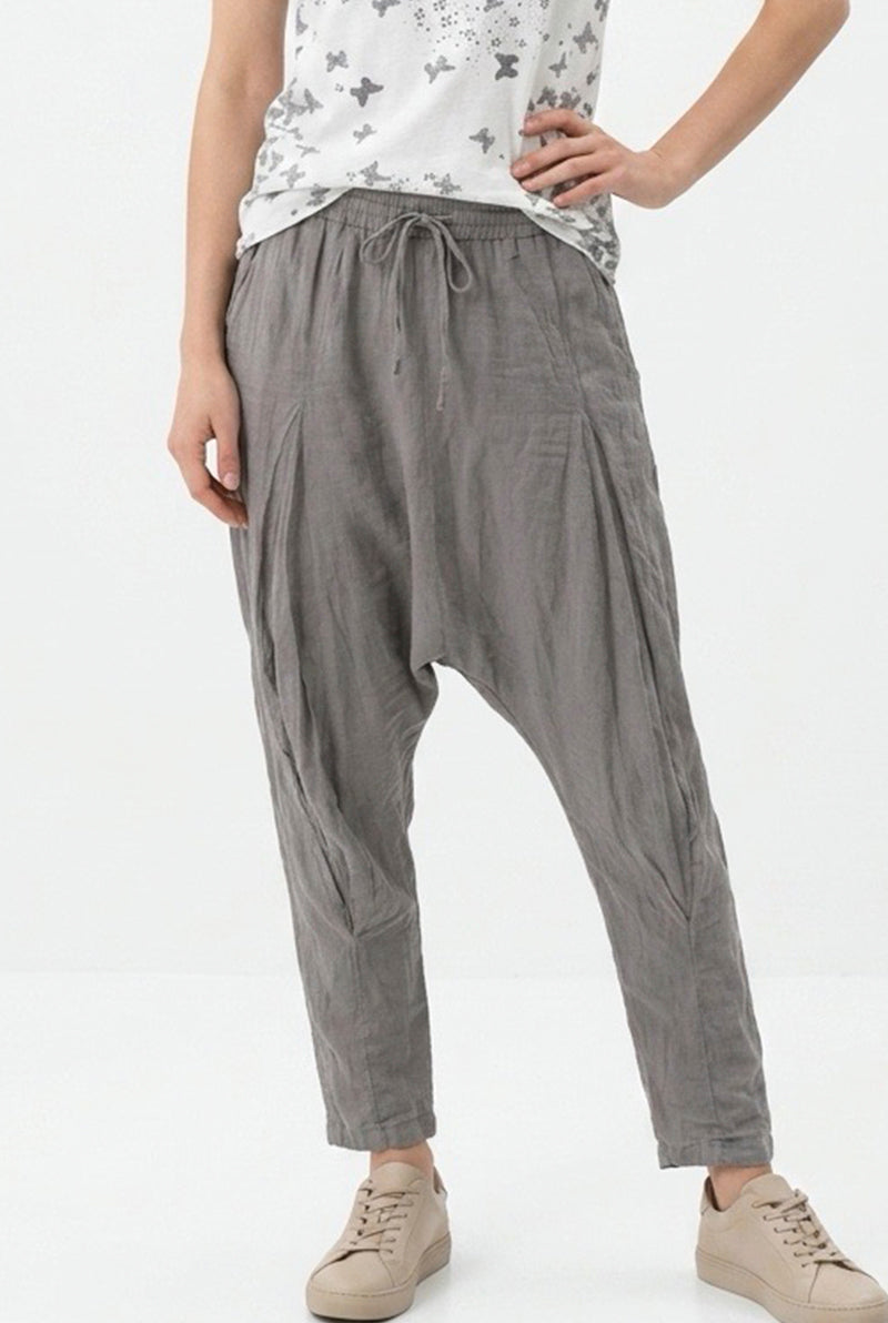 Pantalón Bombacho de Lino Gris – Silueta Relajada